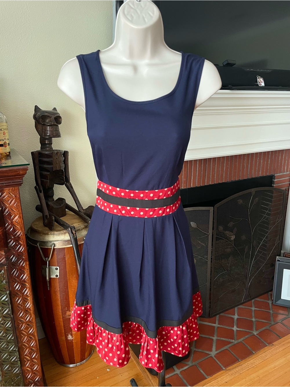 Stylebook Blue & Red Polka Dot Vintage Inspired Dress S Pin-Up NWT